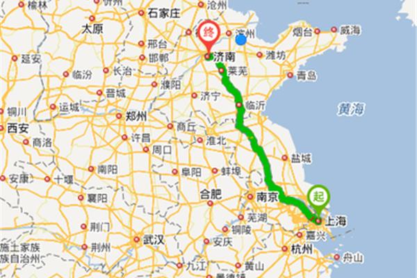 從上海到濟南距離約1000公里